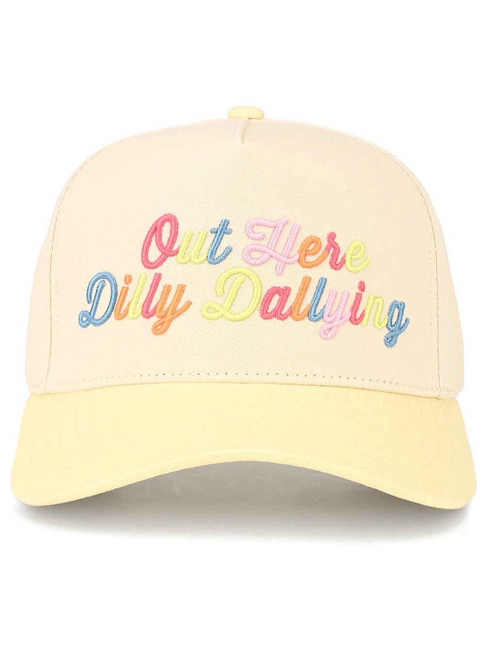 “Out Here Dilly Dallying” C.C. SnapBack Trucker Hat with Butter Yellow Brim